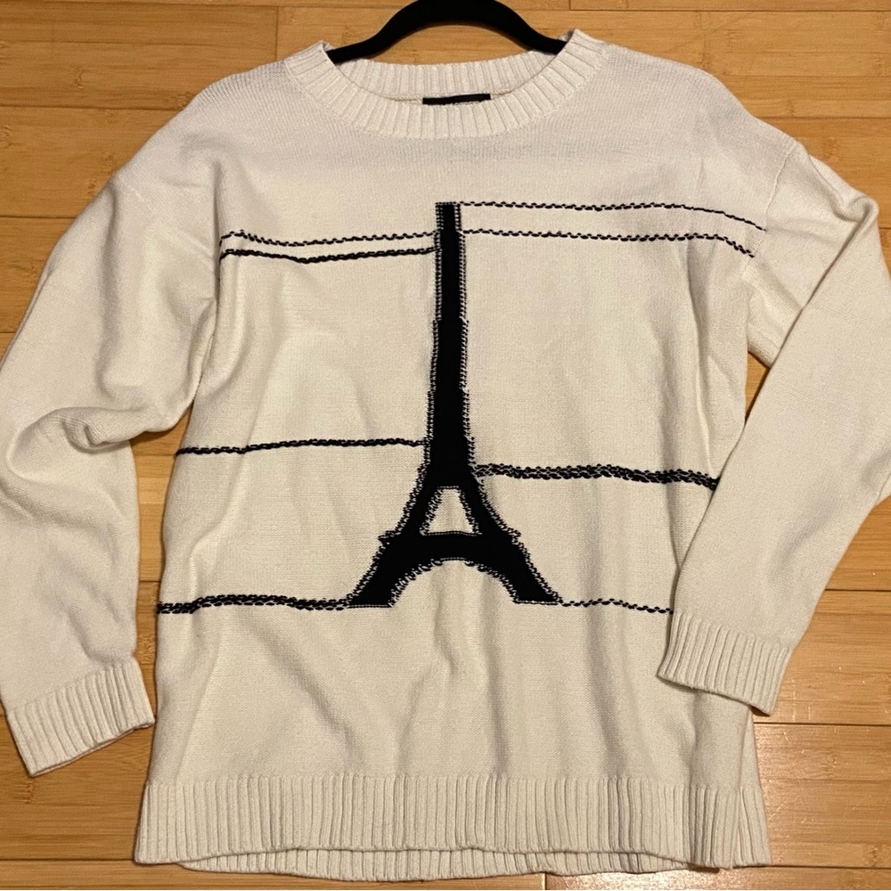Karl Lagerfeld Paris Eiffel Tower Graphic Knit Sweater Size S - Picture 2 of 8